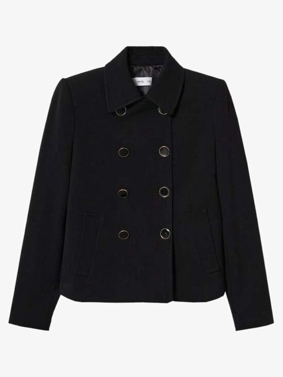 Mango Double Breast Gold Tone Blazer Jacket In Black Size L